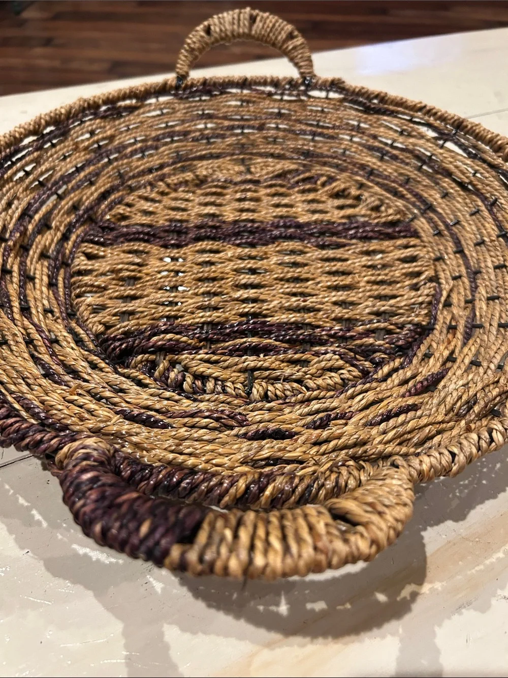 Woven Round Serving Basket - Natural Brown